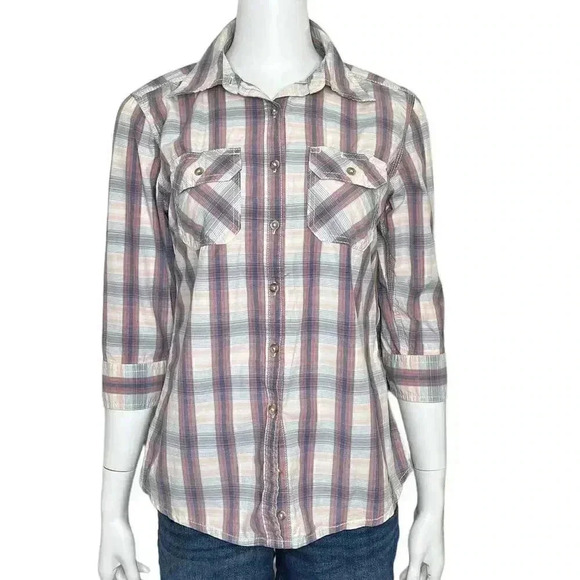 Carhartt Roll Up Sleeve Huron Button Up Shirt Top Size Small 4/6 - Picture 1 of 10